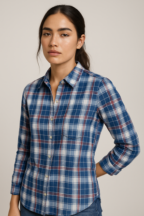 100% Cotton Plaid Shirt in Blue,Red and White- Size: S
