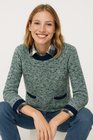 Two Tone Knit Sweater with Contrast Details-Size: M