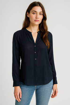 V Neck Black Viscose Blouse - Size: XS