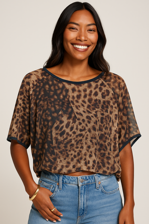 Leopard Print Top in Earthy Brown and Black Tones _Size: M