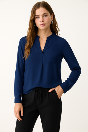 Split Neck Popover Blouse - Size: XS