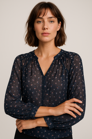 All-over Micro Floral Print Blouse - Size: S