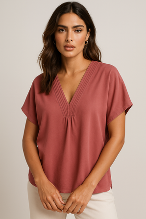 Rust Red Top with Decorative Neck line- Size: XXL