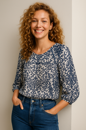 Classic Printed Floral Blouse  - Size: S