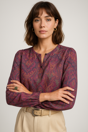 Silk Blouse in Paisley Deep Rose - Size: S