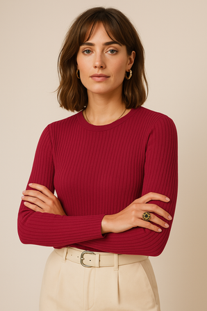 Knit Top in Deep Raspberry Red Shade-Size: XL