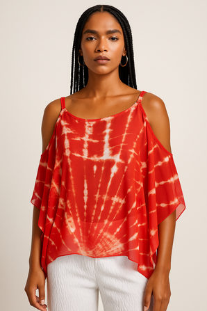 Cold Shoulder Tie Dye Print blouse-Size: L
