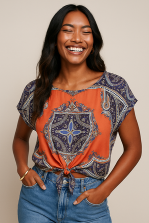 Scarf-inspired Bright Bohemian Blouse - Size: L