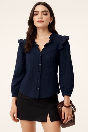 Black Ruffled Blouse - Size: XS