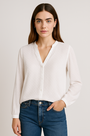 Dot Detail Blouse in Sheer Fabric-Size: M