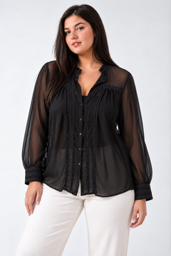 ♦︎ Black Sheer Ruffle Blouse - Size: XL