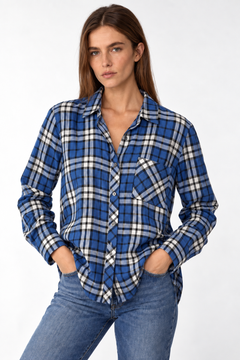 Blue Plaid Shirt in Viscose- Size: M