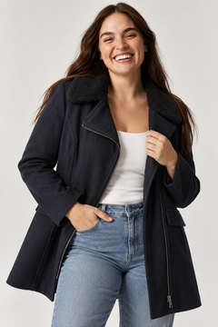 Wool Blend Asymmetrical Zip Coat - Size: XL/XXL