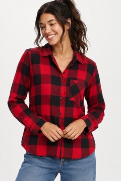 Red & Black Flannel Shirt in All Cotton- Size: S/M