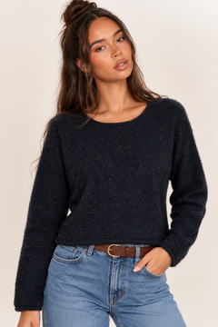 Black Sparkling Cropped  Sweater - Size: L (Fits: S)
