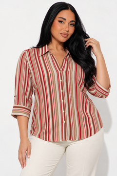 ♦︎ Red Striped Blouse - Size: XL