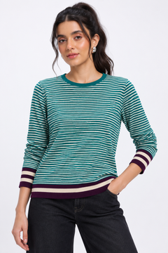Teal and Cream Striped Jumper - Size: L