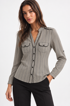 Striped Grey Button-Up Shirt - Size: S