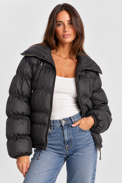 Hooded Puffer Jacket with Wide Collar - Size: S/M