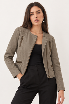 Cotton Biker Moto Jacket - Size: S