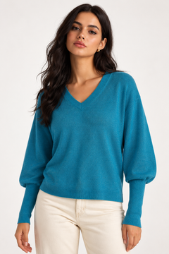 V-Neck Fine Ribbed Knit Jumper - Size: S