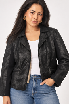Snakeskin-textured Jacket in Black-Size: XXL
