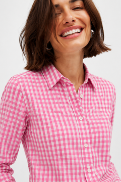 Cotton Gingham Shirt in Lollipop Pink - Size: M/L