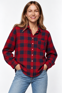 Red and Navy Flannel Shirt - Size: L