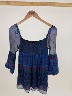100% Silk Blouse in Shades of Blue- Size: S