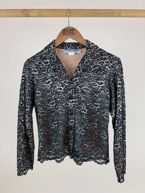 Vintage Black and Gold Lace Blouse - Size: S