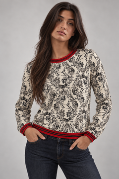 Floral Sweater with Red Trim - Size: M
