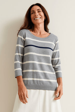 Contrast -stripe Tunic Sweater- Size: L