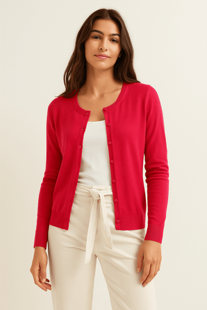 Bright Red Cotton Cardigan - Size: M