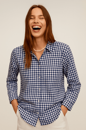 Casual Plaid Shirt in Black and White- Size: L