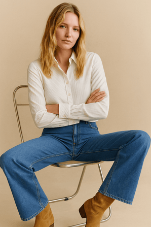 Striped Textured Blouse in Light Beige - Size: L
