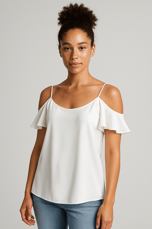 Ruffle Open Shoulder Top -Size: M/L