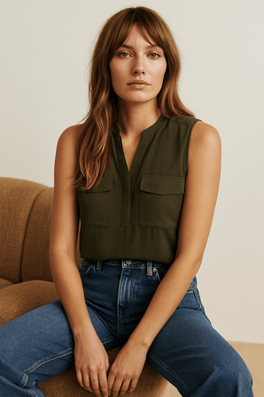 Khaki Green Blouse - Size: XS