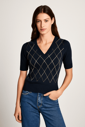 Cropped Sweater with Diamond Pattern- Size: S/M