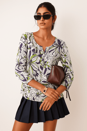 Cotton Botanical Print Blouse - Size: M
