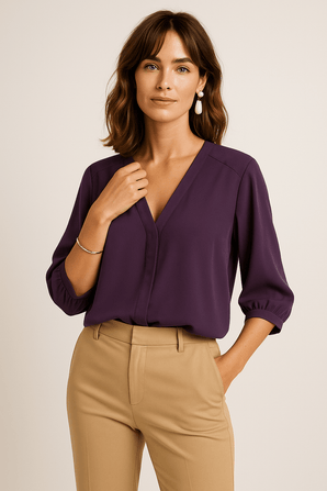 V Neck Purple Blouse - Size: XS