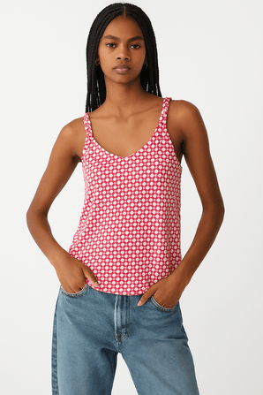 Slim Print Top in Pink- Size: S