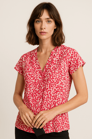 Animal Print Coral Water Color Blouse - Size: S