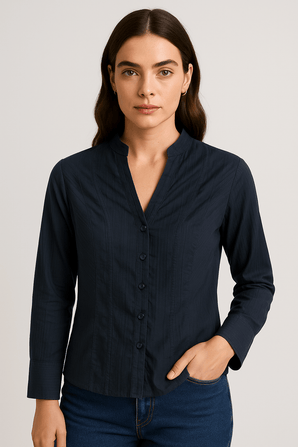 Basic Black Shirt with Mandarin Collar- Size: XS