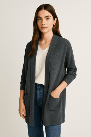 Dark Grey Cardigan with Deep Patch Pockets-Size: L