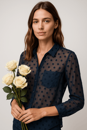 Sheer Black Polka Dot Blouse - Size: S