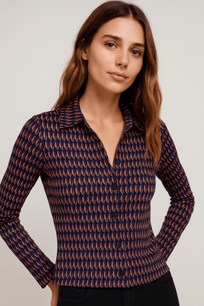 Viscose Purple and Cream Blouse- Size: S