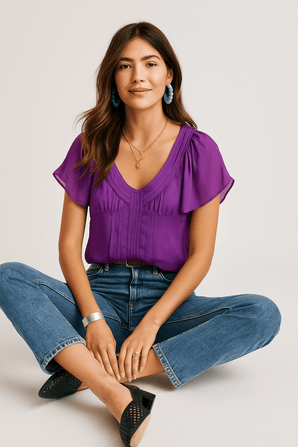 Purple chiffon blouse - Size: M