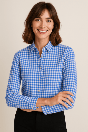 Casual Cotton Shirt in Blue and White- Size: XS