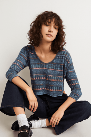 Geometric Scoop Neck Crop Top- Size: S