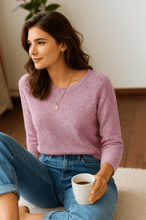 Chunky Pullover in Shimmery Cotton Blend- Size: L